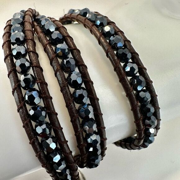 Brown and blue beaded wrap around bracelet - Picture 2 of 4